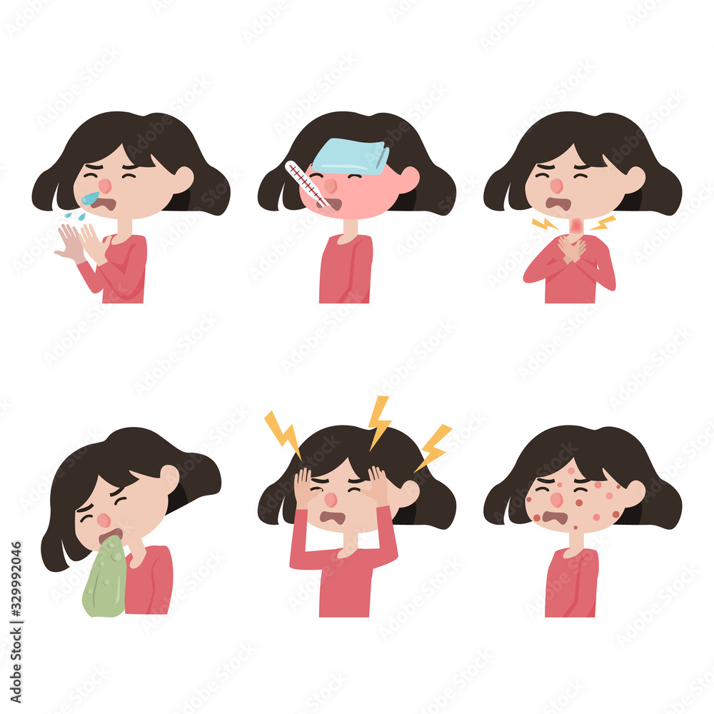 set of icon about different diseases symptoms of fever, cough, snot, allergy and other people illness signs. vector illustration. flat design isolated on white background. set of icon about different diseases symptoms of fever, cough, snot, allergy and other people illness signs. vector illustration. flat design isolated on white background.