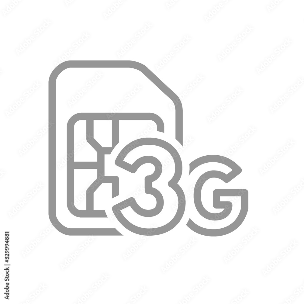 SIM card with 3G network line icon. Mobile slot, phone chip symbol SIM card with 3G network line icon. Mobile slot, phone chip symbol