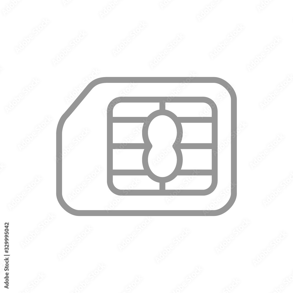 Sim card line icon. Cellular phone card, EMV chip, mobile slot symbol Sim card line icon. Cellular phone card, EMV chip, mobile slot symbol