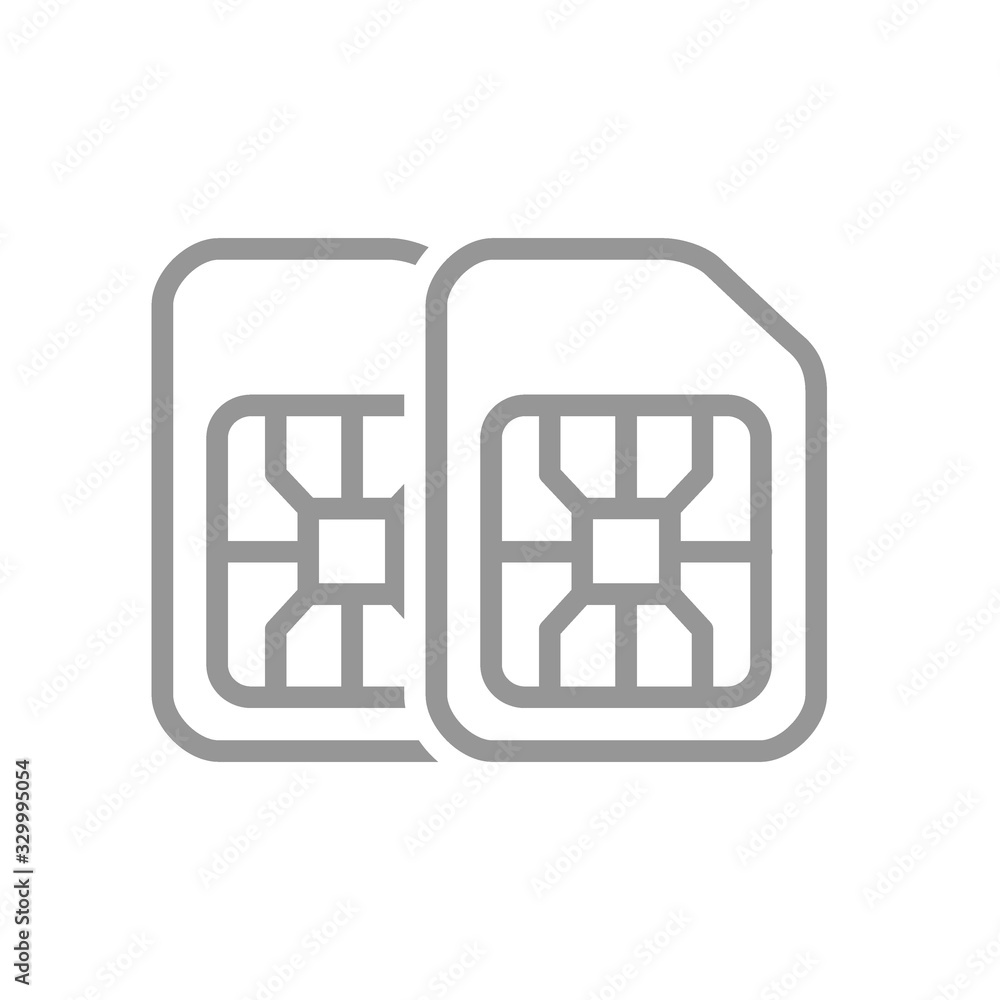 Dual SIM card line icon. Mobile slot, phone chip symbol Dual SIM card line icon. Mobile slot, phone chip symbol