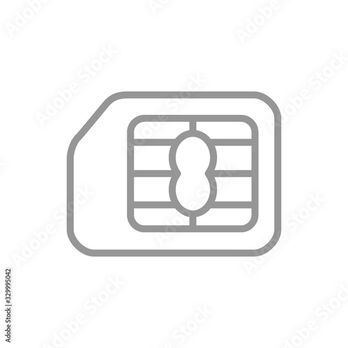 Sim card line icon. Cellular phone card, EMV chip, mobile slot symbol