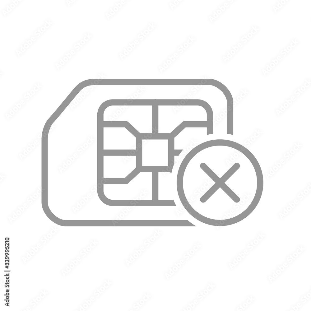 SIM card rejected line icon. Not approved phone number symbol SIM card rejected line icon. Not approved phone number symbol