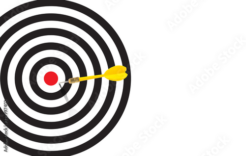 Konstfotografi Yellow dart  almost hit the bulleye and missed the target and hit on the white s