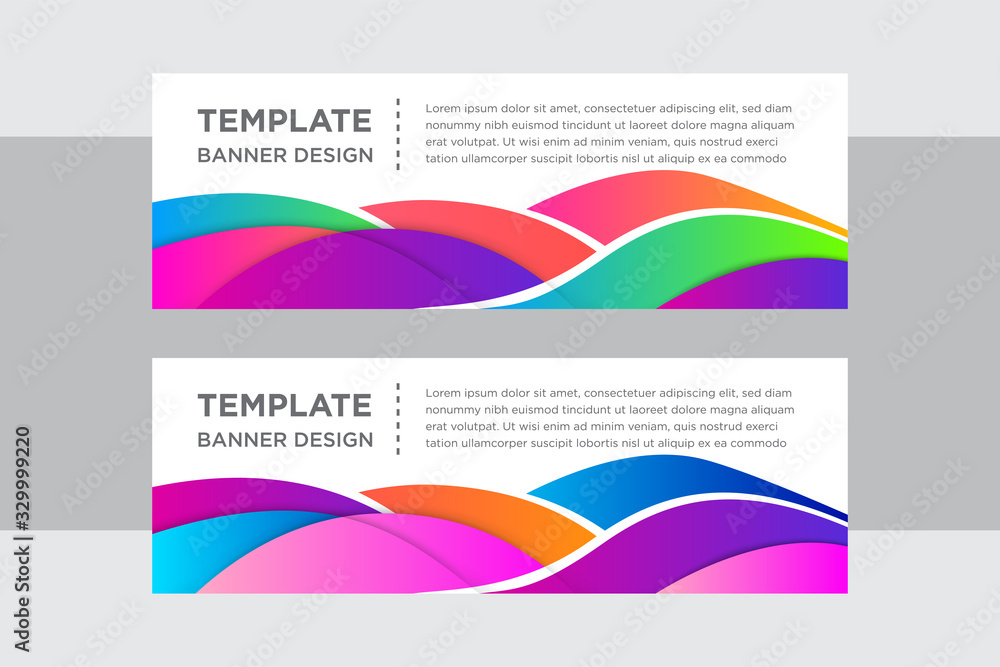Set of Modern Colorful banner template. Blue, Orange and Purple gradient Banner design. Horizontal layout advertising banner.