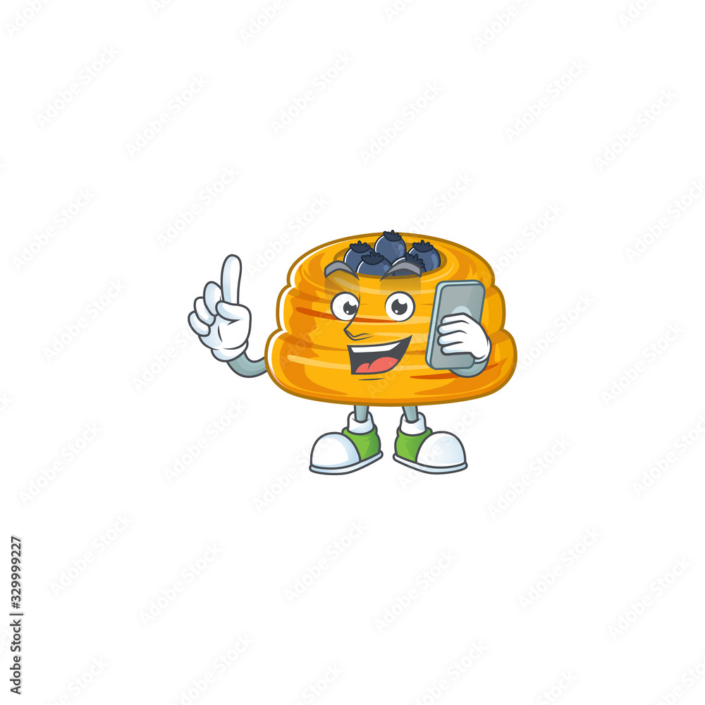 A sweet kataifi cartoon design style speaking on phone A sweet kataifi cartoon design style speaking on phone