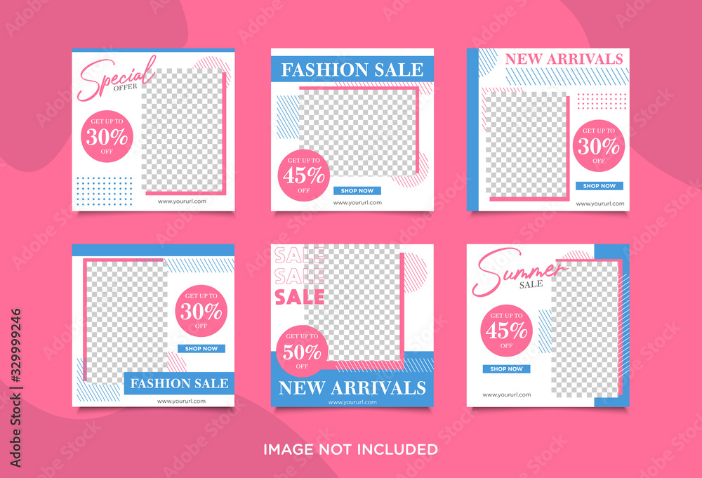 Set of social media post template for special offer. Digital banner, Poster, digital layout. Vector illustration. Fashion post, food post, cullinary post and insta post.