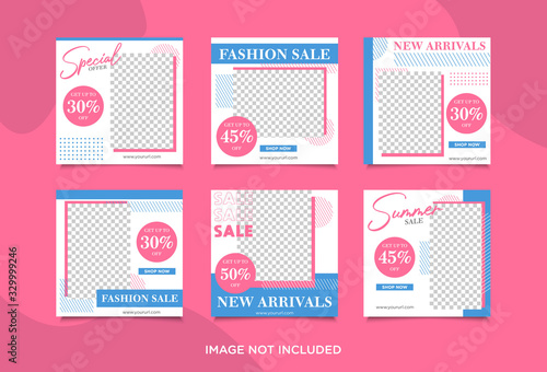Set of social media post template for special offer. Digital banner, Poster, digital layout. Vector illustration. Fashion post, food post, cullinary post and insta post.