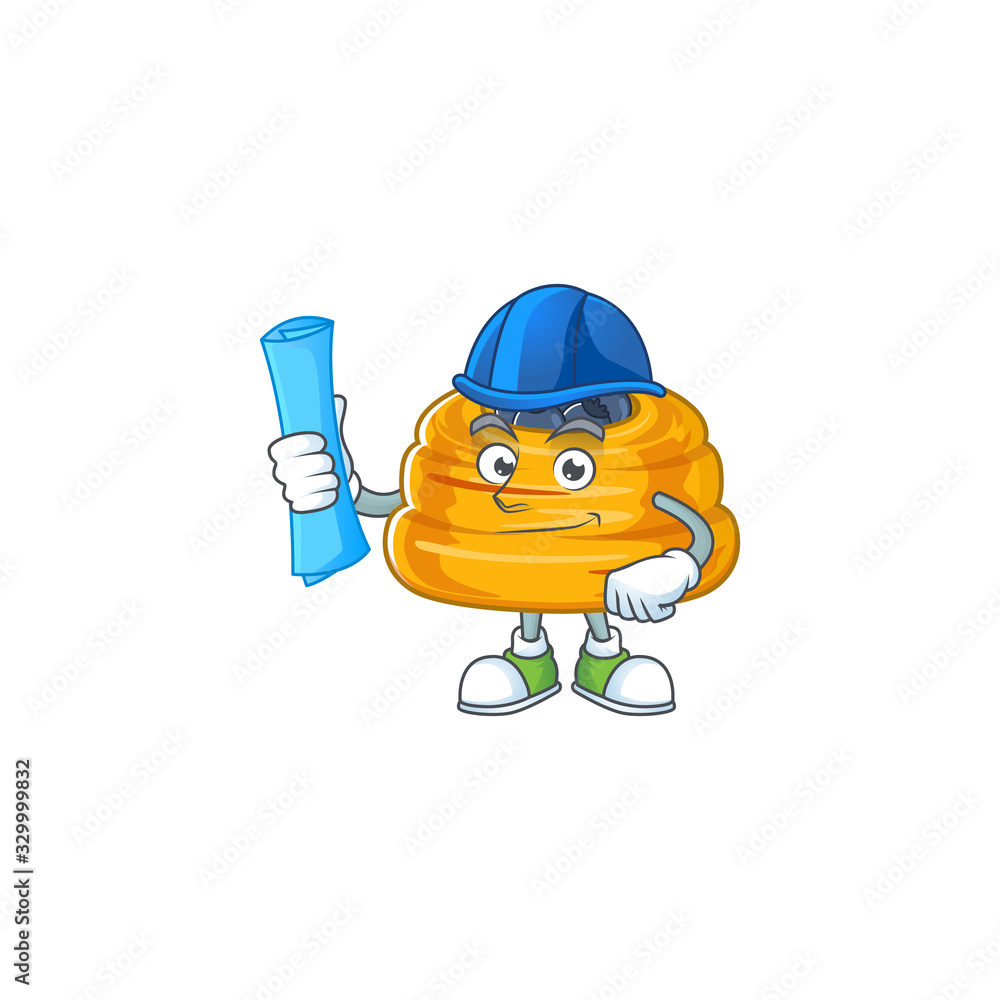 A clever Architect of kataifi with blue prints and blue helmet A clever Architect of kataifi with blue prints and blue helmet