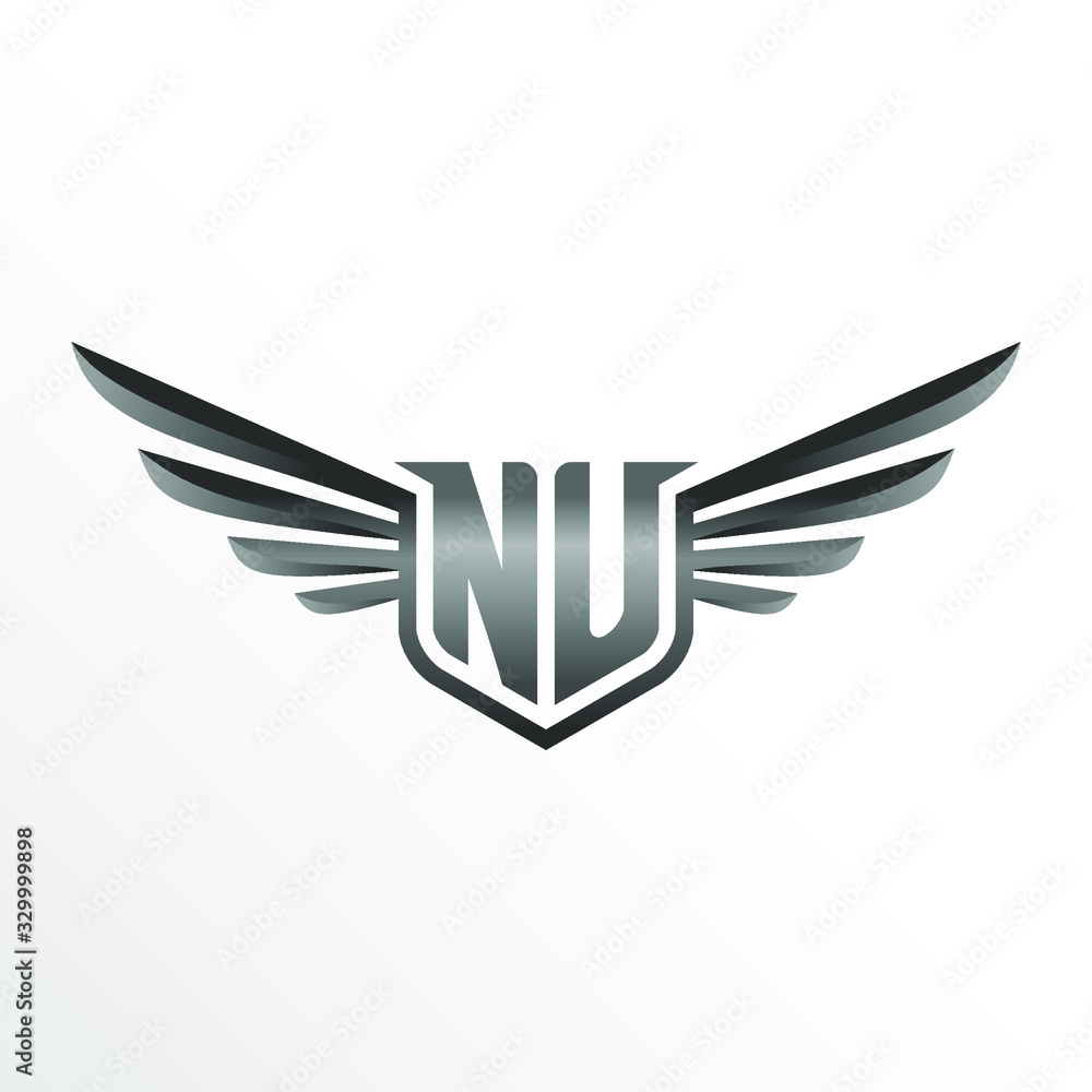 Initial Letter NU with Wings Initial Letter NU with Wings