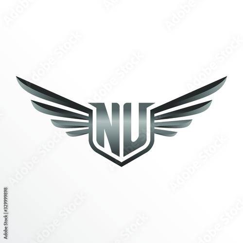 Initial Letter NU with Wings