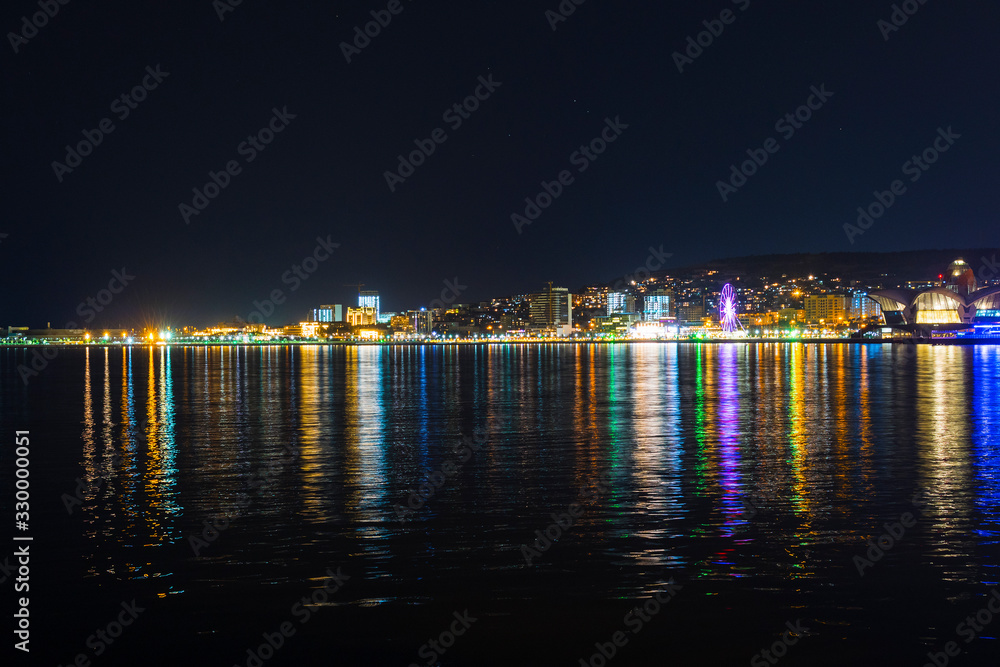 September 2019. Azerbaijan, Baku. Night view of the city from the Boulevard.