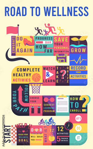 Vector illustration of Puzzle Board The Rode to wellness game
