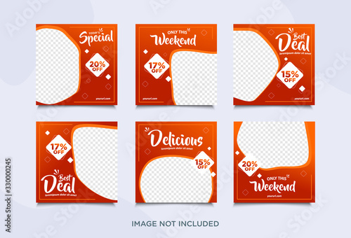 Set of social media post template for special offer. Digital banner, Poster, digital layout. Vector illustration. Fashion post, food post, cullinary post and insta post.