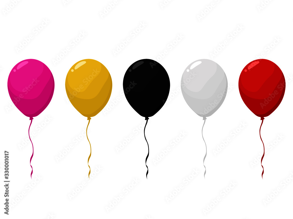 Vector illustration of pink, gold, black, white and red balloons on a ...
