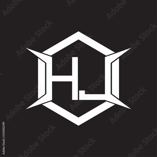 HJ Logo monogram with hexagon and four taper shape design template