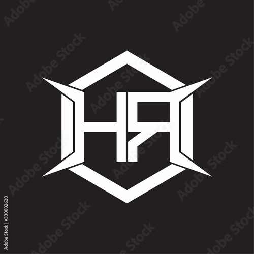 HR Logo monogram with hexagon and four taper shape design template