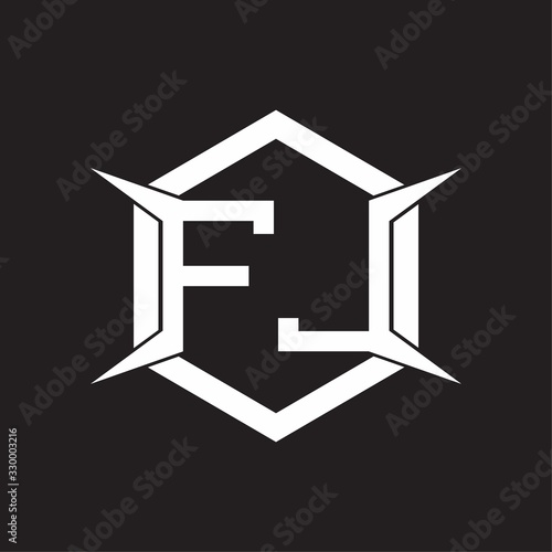 FJ Logo monogram with hexagon and four taper shape design template