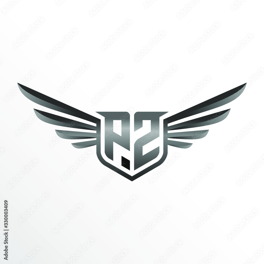 Initial Letter PZ with Wings Initial Letter PZ with Wings