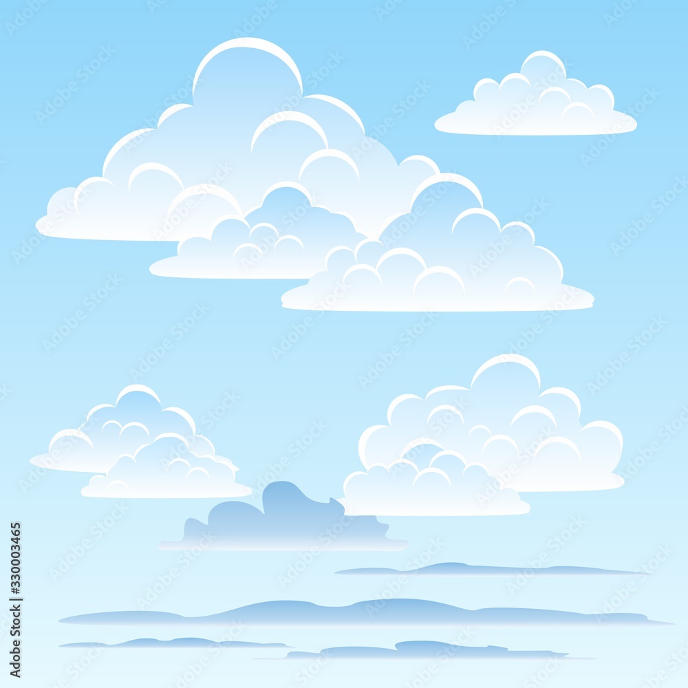 White cumulus clouds on a blue sky. Eps file. Vector illustration. White cumulus clouds on a blue sky. Eps file. Vector illustration.