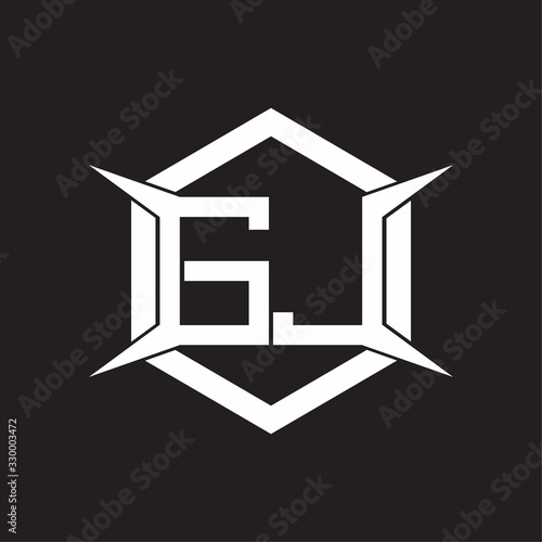 GJ Logo monogram with hexagon and four taper shape design template