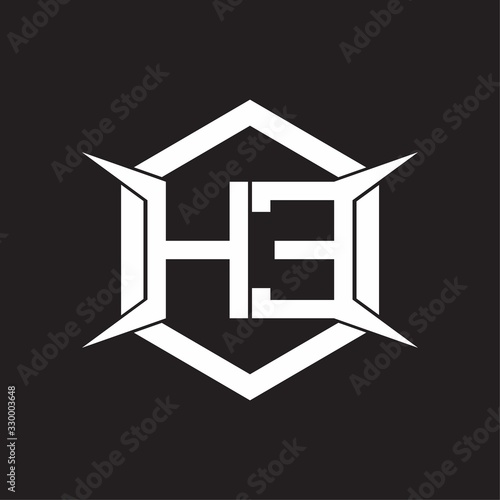 HE Logo monogram with hexagon and four taper shape design template