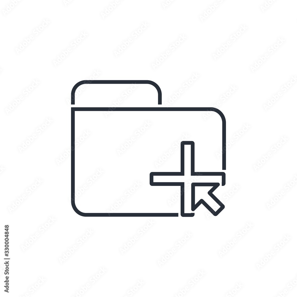 Fototapeta premium File icon and plus. Download, install the application file. Vector linear icon isolated on a white background.