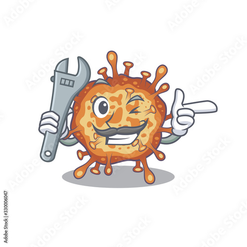 A picture of cool mechanic retro virus corona cartoon character design