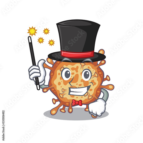 Charming retro virus corona cartoon design performance as a Magician style