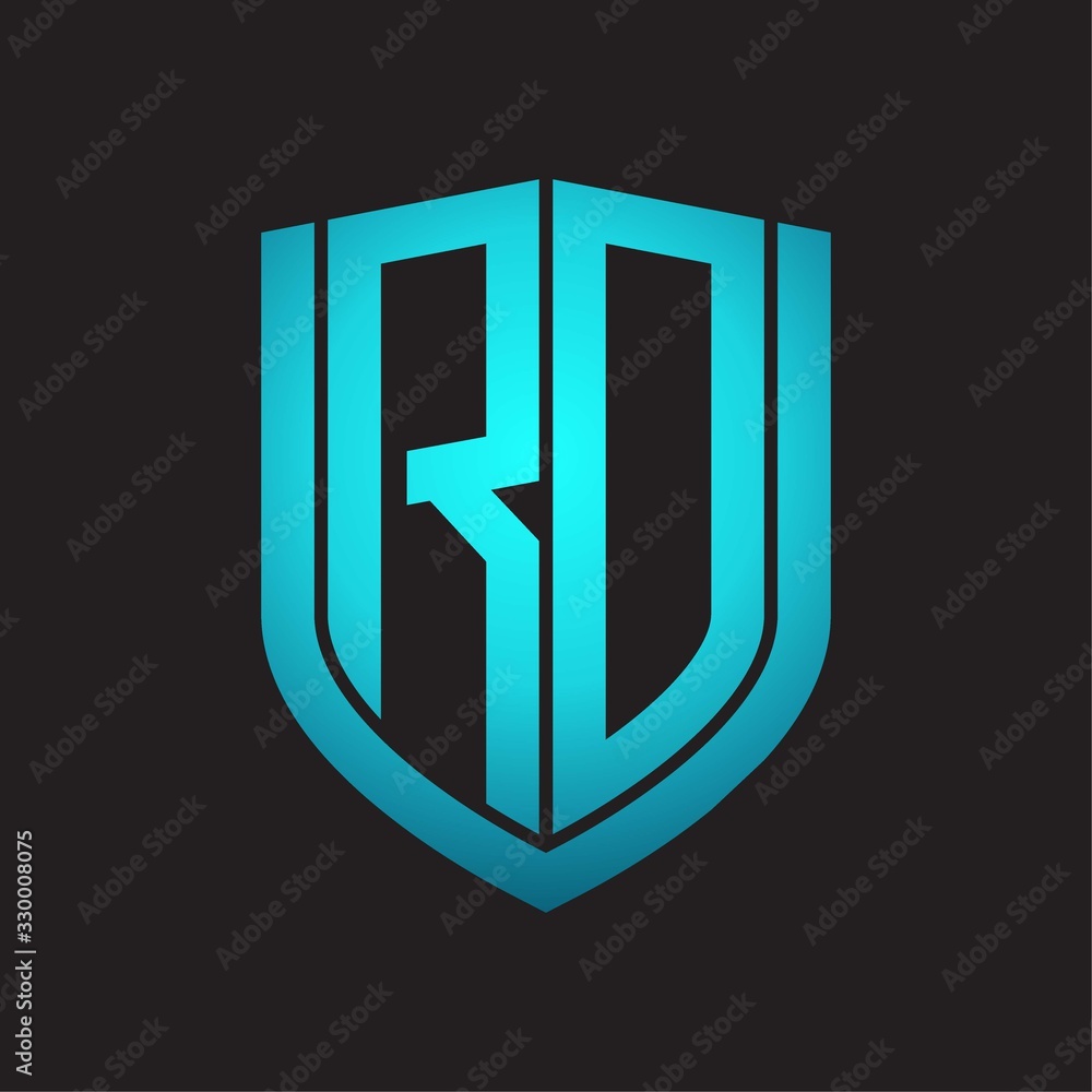 RD Logo monogram with emblem shield design isolated with blue colors on black background RD Logo monogram with emblem shield design isolated with blue colors on black background