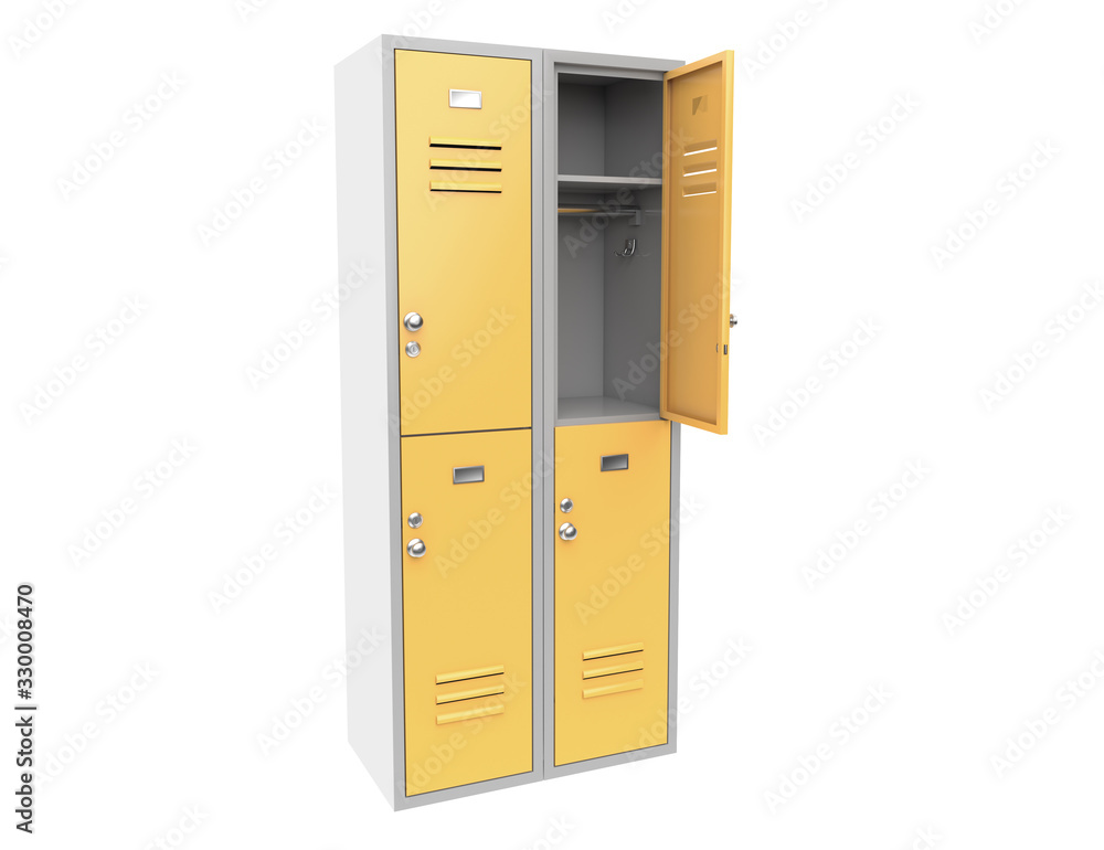 Yellow metal locker with open door. Two level compartment Yellow metal locker with open door. Two level compartment