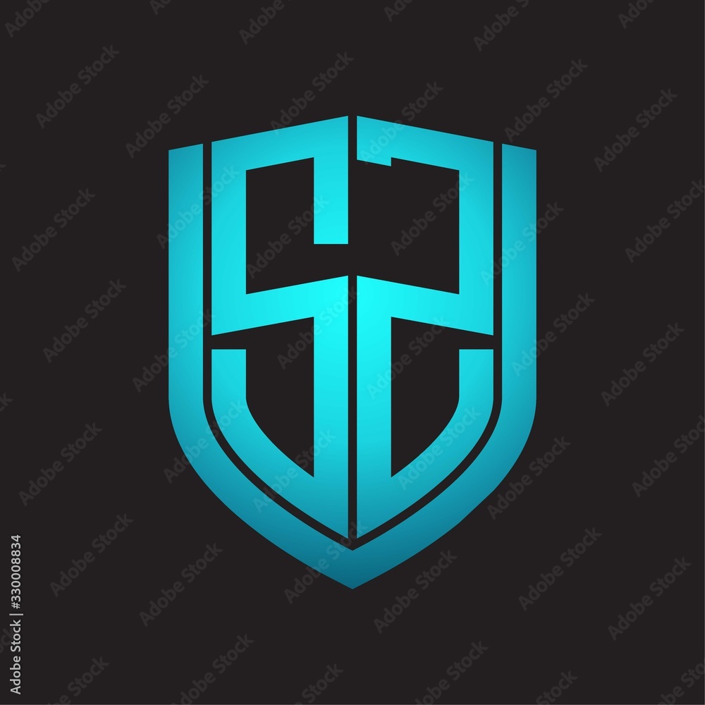 SZ Logo monogram with emblem shield design isolated with blue colors on black background SZ Logo monogram with emblem shield design isolated with blue colors on black background