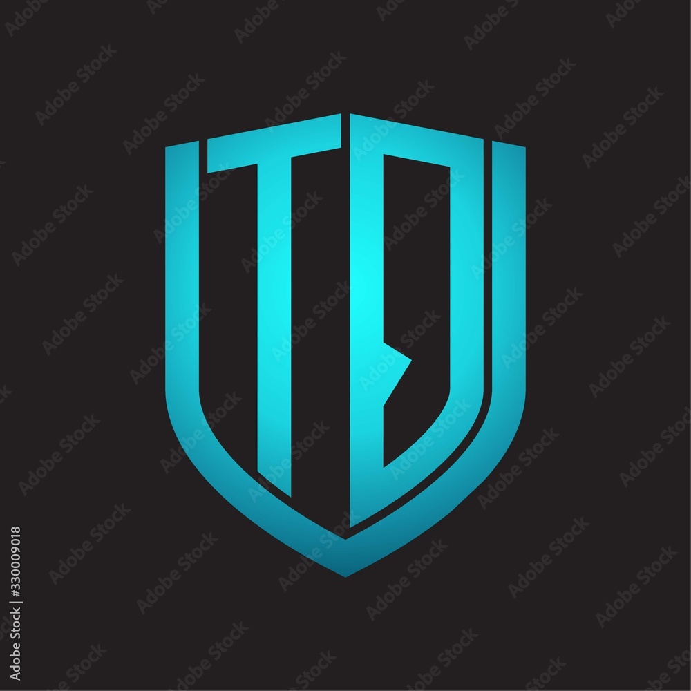 TQ Logo monogram with emblem shield design isolated with blue colors on black background TQ Logo monogram with emblem shield design isolated with blue colors on black background