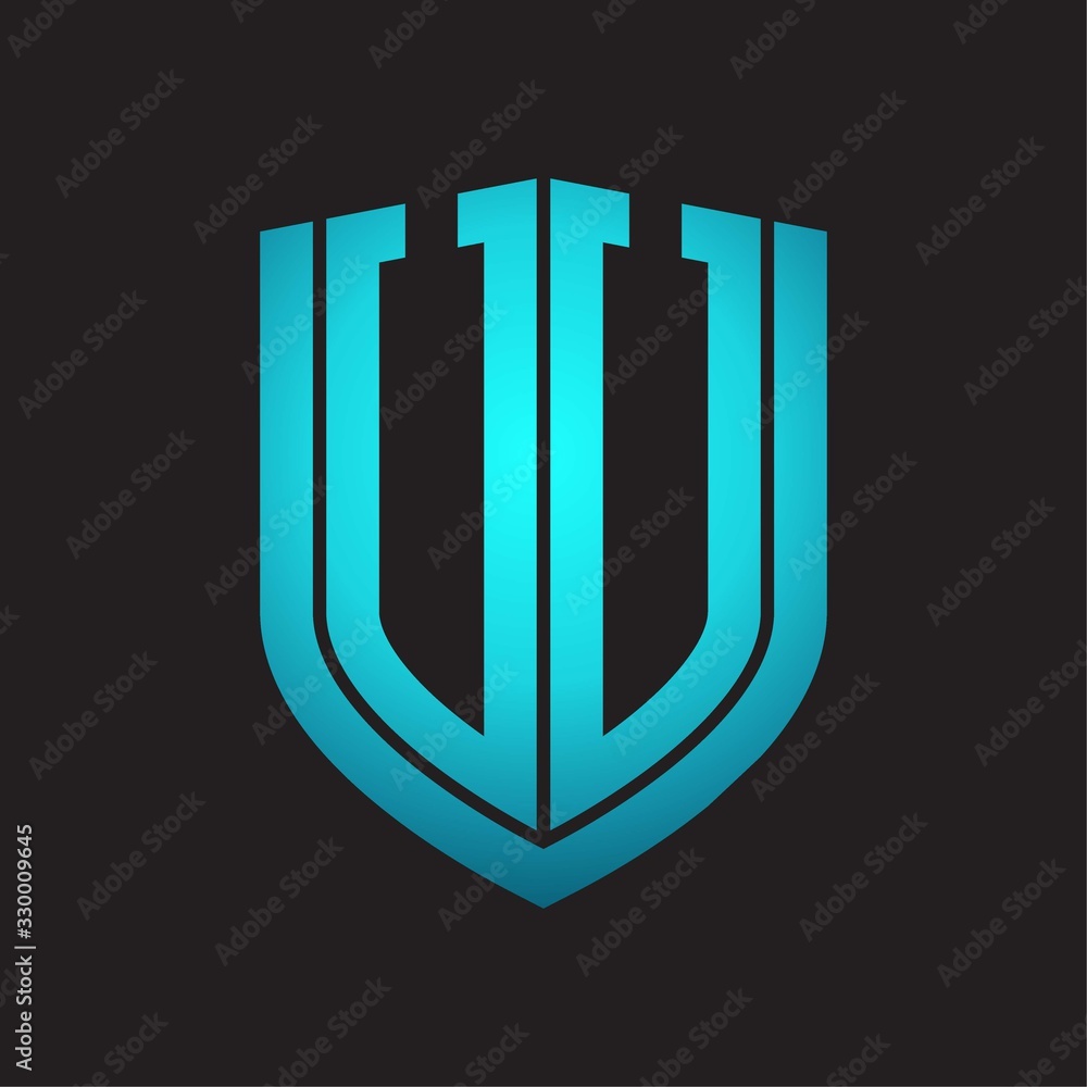 UU Logo monogram with emblem shield design isolated with blue colors on black background UU Logo monogram with emblem shield design isolated with blue colors on black background