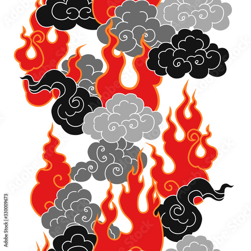 .Fire and smoke. Vector seamless pattern on a white background.