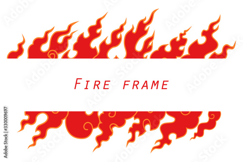 .Vector frame with tongues of flame. Isolated illustration on white background. Template..