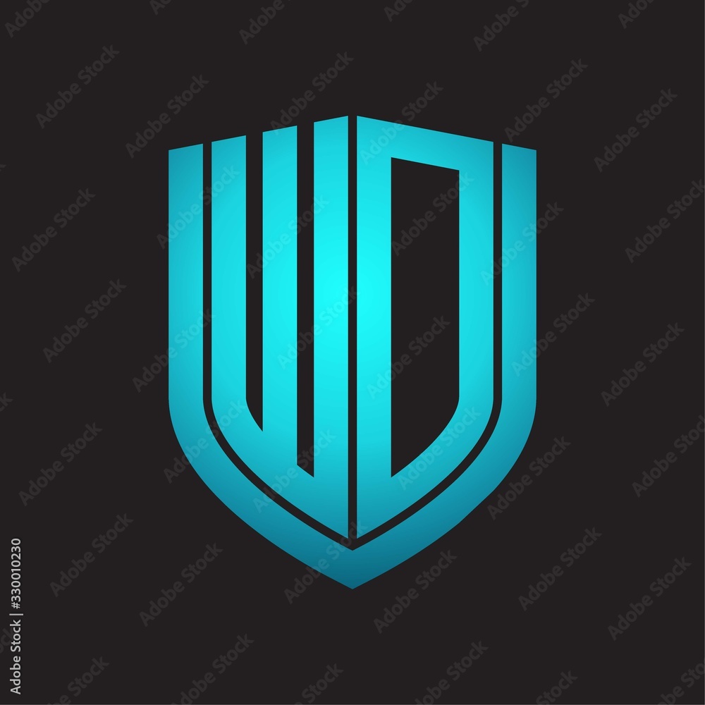 WD Logo monogram with emblem shield design isolated with blue colors on black background WD Logo monogram with emblem shield design isolated with blue colors on black background