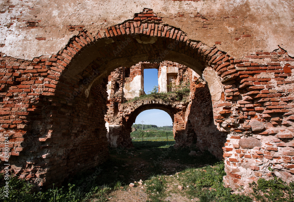 Ruins of the castle in Golshany spring day, Belarus