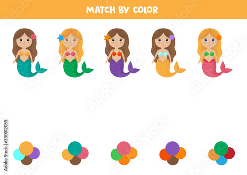 Color sorting for preschool children. Match mermaid and colors.