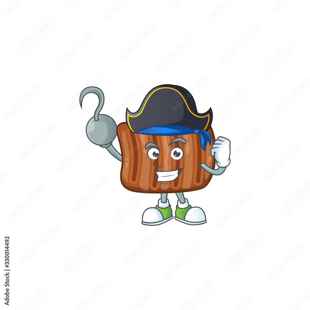 One hand Pirate cartoon design style of roasted beef wearing a hat
