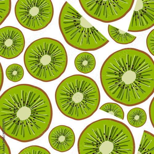 seamless pattern drawn by hand in a cartoon style. Element in the form of kiwi slices . Decor for textiles and packaging paper. Healthy diet.