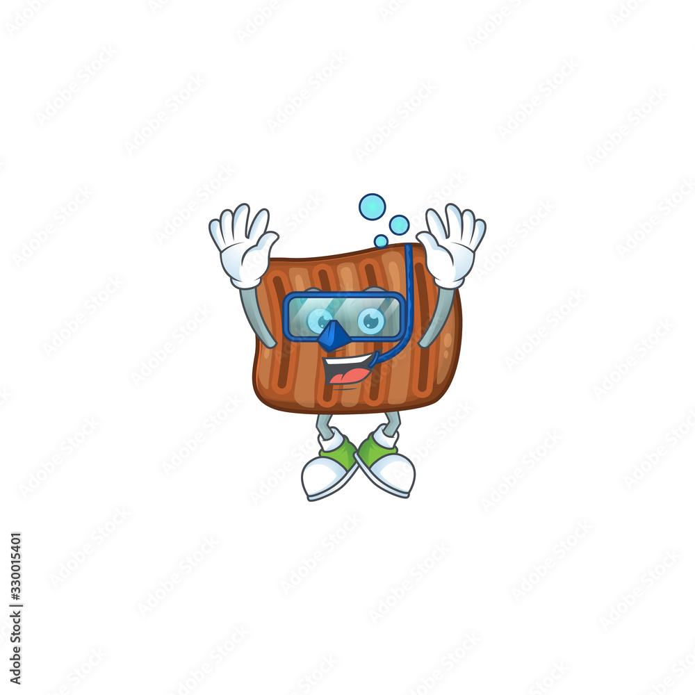 A cartoon design of roasted beef trying Diving glasses A cartoon design of roasted beef trying Diving glasses