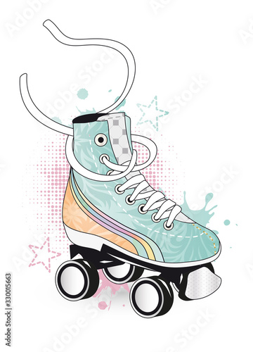 Rollschuh in Retro Farben mit Graffiti und Sterne