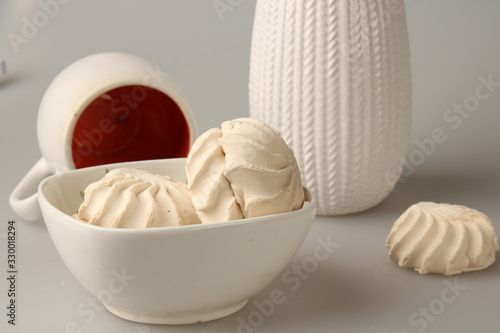 Still life of white objects and cups