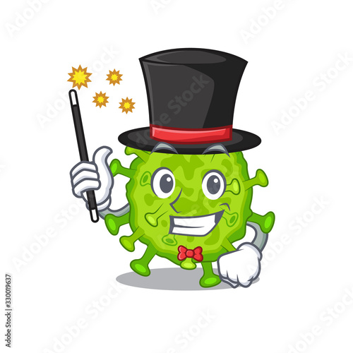Charming virus corona cell cartoon design performance as a Magician style