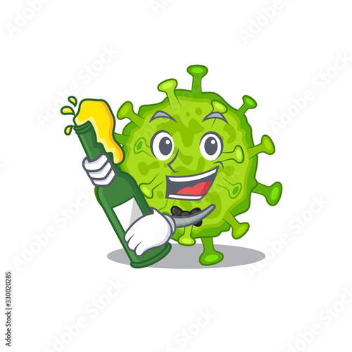 Virus corona cell with bottle of beer mascot cartoon style
