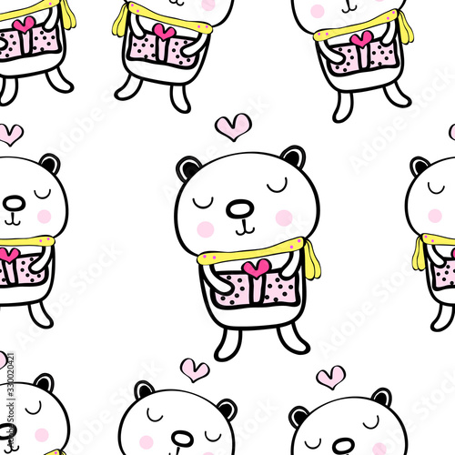 Seamless pattern of cute bear with pink gift box ,doodle ,lovely design pattern background vector eps.10