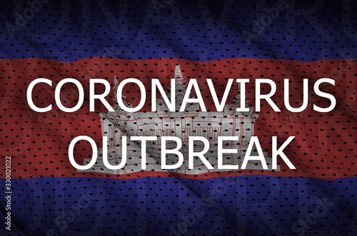 Cambodia flag and Coronavirus outbreak inscription. Covid-19 or 2019-nCov virus photo