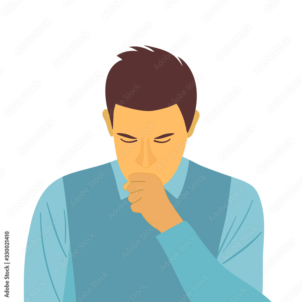 Sick man cough vector illustration on white background. The symptom of flu disease. Season allergy. Health care in flat design. Sick man cough vector illustration on white background. The symptom of flu disease. Season allergy. Health care in flat design.