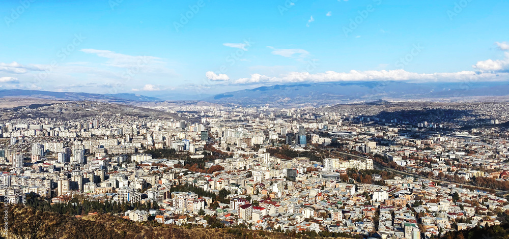 TBILISI, GEORGIA  DECEMBER 14, 2019:  Beautiful aerial view of the central part of city   in Tbilisi, Georgia