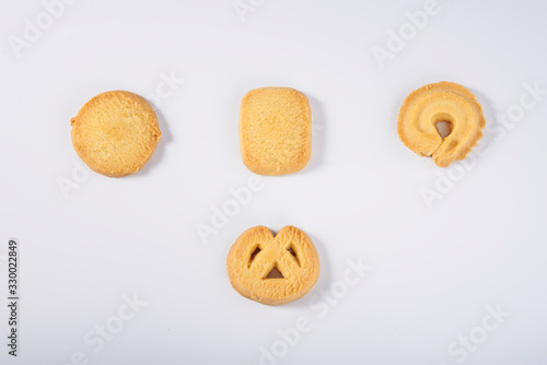 Four different shapes of cookies closeup